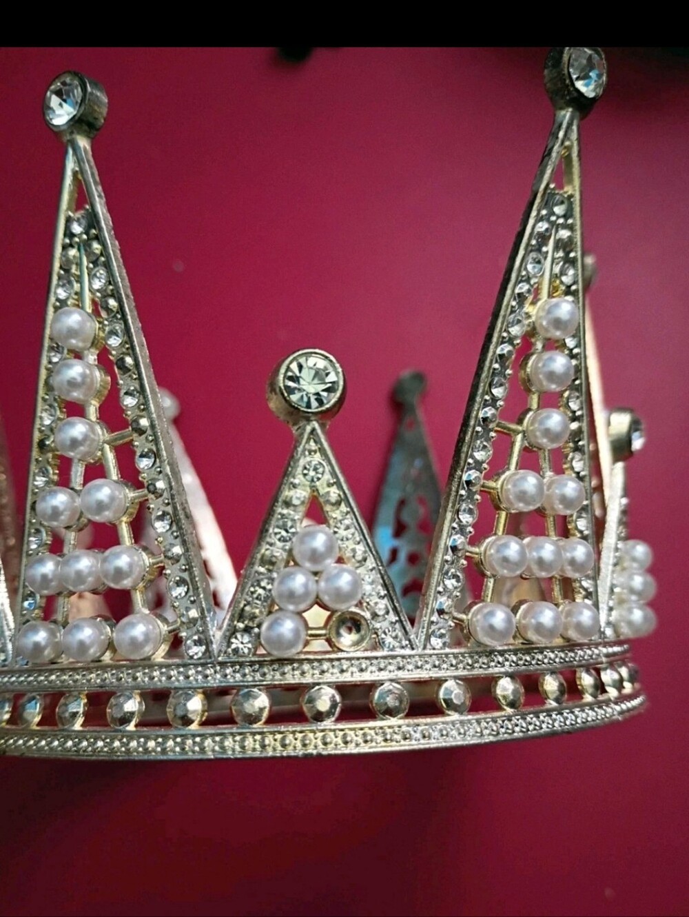 Elegant Rhinestone Pearl 4 Inch Circle Tiara Wedding Prom Womens Costume Read - Picture 3 of 5